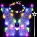 Quescu 3 Pcs Light up Fairy Wings for Adults,LED Butterfly Wings for Girls,Angel Wings Halloween Costume Dress Up for Kids (White/Color Light)