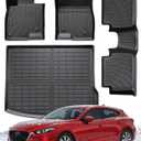Car Cargo Liner & Floor Mats for Mazda 3 Hatchback: 2014 2015 2016 2017 2018 Custom Fit All Weather Waterproof TPE Floor Liners, Front & Rear & Cargo Mat Tray Accessories, 4PCS (No Fit for Sedan)