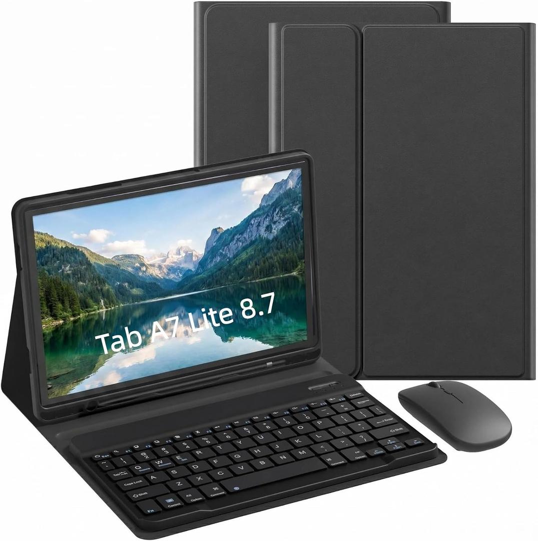 Keyboard Case for Samsung Galaxy Tab A7 Lite 8.7 inch 2021,Samsung Galaxy Tab A7 Lite Case with Pen Slot Detachable Folio Keyboard Cover with Mouse(SM-T220/T225/225N/T227)(Black)