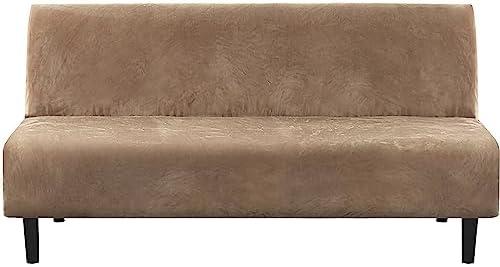 H.VERSAILTEX Real Velvet Futon Cover Armless Sofa Covers Sofa Bed Covers Stretch Futon Couch Cover Sofa Slipcover Furniture Protector Thick Soft Velvet Fabric Form Fitted Stay in Place, Camel, 12"D x 15"W x 3.5"H