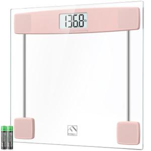 FITINDEX Bathroom Scale for Body Weight, Highly Accurate Digital Weighing Scale with Large LCD Display, Transparent and Slim Tempered Glass, 400 lbs, Pink