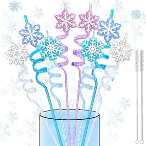 LEDUO Reusable Frozen Drinking Straws-24Pcs Glitter Snowflake Plastic Straw Party Favors-Frozen Party Decoration -Winter Snow Birthday Party Decor Supplies-Christmas Goodie Bag Stuffer Classroom Prize