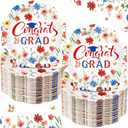 Funnymoom 100 Pcs Red and Blue Graduation Party Supplies, Class of 2026 Paper Plate Napkin Cup, Floral Graduation Cutlery Disposable Wildflower Tableware Set for Congrats Grad Party Decorations