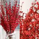 Wootkey 5 Pcs Valentine's Day Flowers Artificial Red Flowers 29.5" Long Stems Patriotic Picks with Mini Red Berry for DIY Floral Art Plant Wedding Home Office Table Decorations