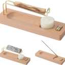 4 in 1 Incense Holder for Burning Palo Santo & Sage Sticks & Insence-Stick and Candle, Lasting Burning Wooden Palo Santo and Sage Burner Smudge Bowl for Yoga Meditation Spiritual Altar