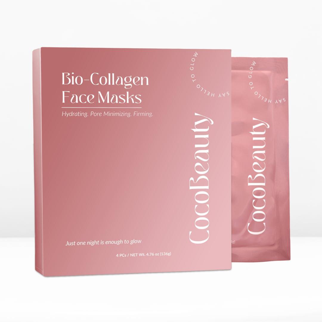 Bio Collagen Face Mask  Hydrating & Anti-Aging Korean Collagen Sheet Masks, Deep Hydration, Smooths Fine Lines, Overnight Face Mask for Radiant Skin (4 pcs) (1 Count (Pack of 4))