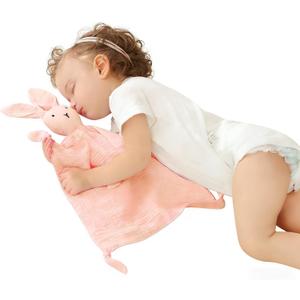 ZIGJOY Bunny Lovey Muslin Cotton Baby Security Blanket Soft Breathable Lovies for Babies Gifts for Newborn Infant Toddler Boys and Girls, Pink