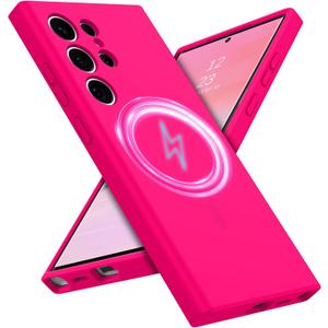GUAGUA for Samsung Galaxy S24 Ultra Silicone Case, Compatible with Magsafe Soft Rubber Slim Microfiber Lining Cushion Texture Cover Shockproof Protective Phone Case for Galaxy S24 Ultra 6.8",Hot Pink