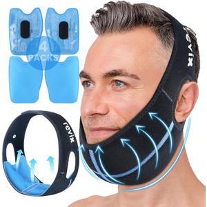 REVIX Wisdom Teeth Ice Pack Head Wrap with 3D Sewing Jaw Ice Pack for Face Oral Surgery Pain Relief for TMJ, Tooth Extraction & Teeth Removed, Extra Snug Fit with 4 Hot Cold Gel Packs Reusable, Black