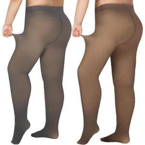 Delcast Plus Size Fleece Lined Tights Women - Fake Translucent Sheer Warm Thermal Pantyhose Leggings for Winter (XXXL)