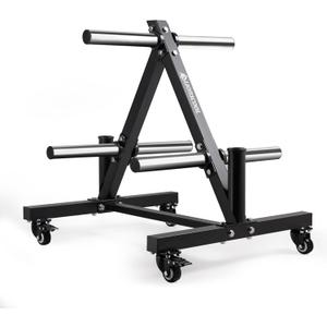 LIONSCOOL 2-Inch Olympic Weight Plate Tree and 2 Barbell Holders, Bumper Plate Storage Rack with Optional Wheels, 650LBS/1000LBS Weight Capacity 
