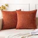 Woaboy Pack of 2 Rust Pillow Covers 20x20 Inch Soft Chenille Couch Throw Pillows Solid Color Cushion Covers Home Decoration for Sofa Living Room