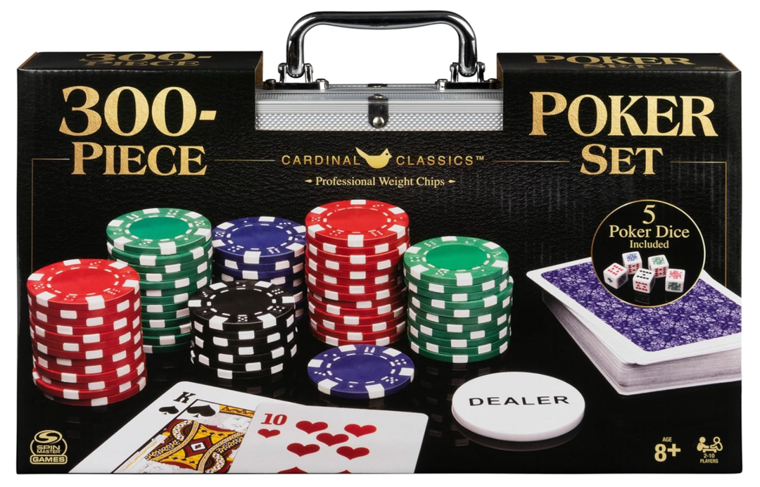 Spin Master Games, Cardinal Classics, 300Piece Poker Set with Aluminum Carrying Case & Professional Weight Chips & Poker Dice, for Ages 8+