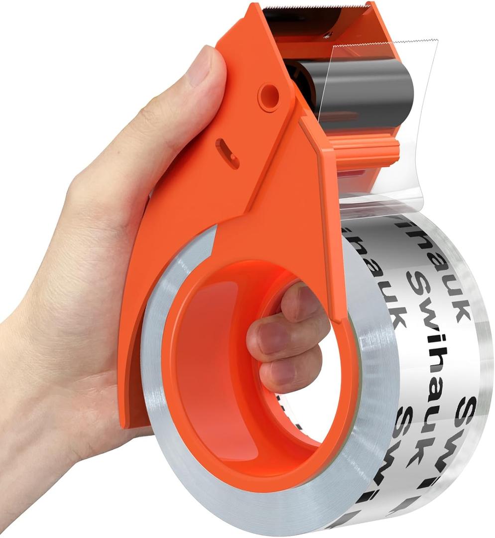 Swihauk 1.88 in x 66.6 YDs Heavy Duty Packing Tape with Dispenser, Strong & Durable Shipping Tape, Packaging Tape, Clear Package Tape for Shipping Moving Storage and Mailing, 1 Roll + 1 Dispenser