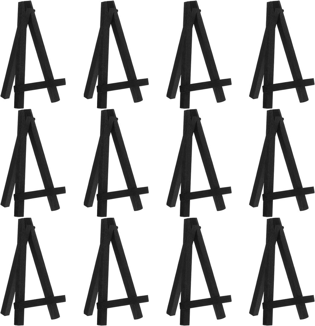 Chuangdi 12 Pieces Black Mini Wood Display Easel, Holder for Small Canvases, Cards, Photos, Notices, etc.(5 Inch)