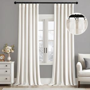 MIULEE Velvet Curtains 104 Inches Long 2 Panels Set for Living Room Bedroom, Cream Pinch Pleat Back Tab Luxury Thermal Insulated Light Blocking Drapes Pleated Blackout Window Curtains with Hooks Ivory