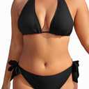 Tempt Me Women Plus Size Triangle Bikini Halter Two Piece Swimsuit Sexy Tie Side Bathing Suits (Black, 22W)