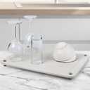 Stone Dish Drying Mats for Kitchen Counter 15.7"x 11.8" Quick Dry Stone Drying Mat Super Absorbent Diatomaceous Earth Drying Mat with 4 Non-Slip Stainless Steel Feet for Dishes & Cups Grayish White