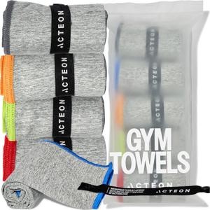 Acteon Microfiber Quick Dry Gym Towel, Silver ION Odor-Free Absorbent Fiber, Fast Drying, Men & Women Workout Gear for Body Sweat, Working Out, Towels (Heather Grey (Medium Gym Towel-5 Pack))