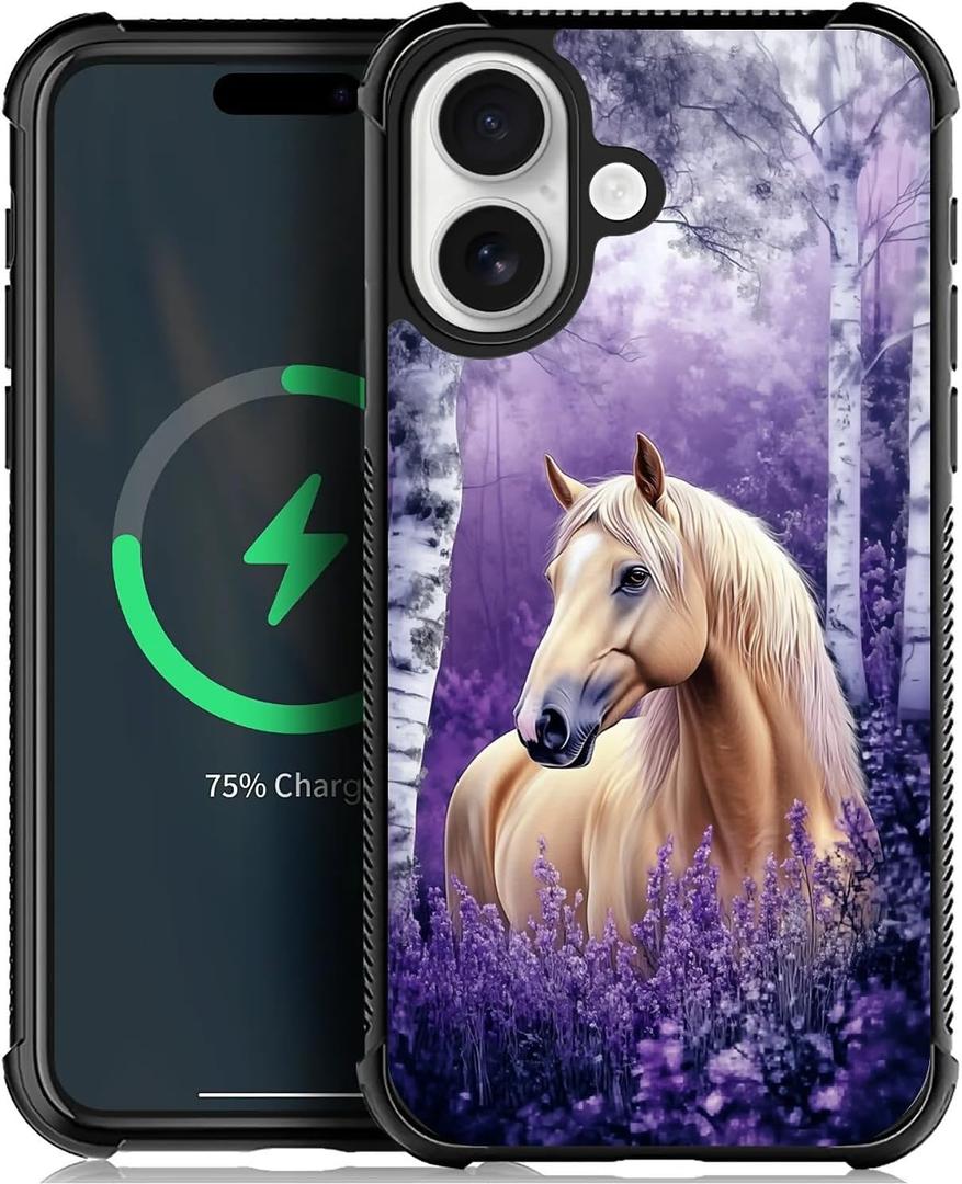 for iPhone 17 Magnetic Case, Compatible with Magsafe Pattern Cover Horse Purple Lavender