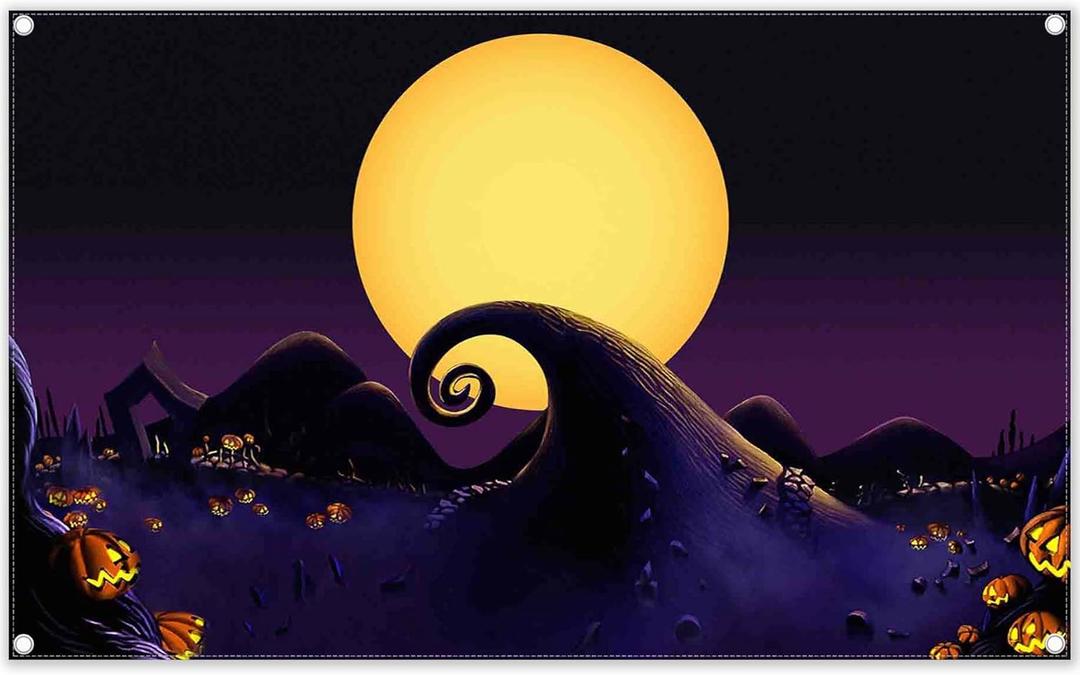 72x43inch Polyester Halloween Nightmare Theme Backdrop Yellow Full Moon Night Background Boys Girls Adults Party Decorations Photo Banner