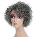 HUA Grey Glueless Wigs Human Hair Wigs for Black Women Grey Short Curly Wigs for Black Women Human Hair Mixed Kinky Curly Wear and Go Glueless Wig Ombre Gray 8 Inch Short Wigs for Older Women