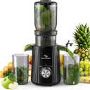 Nuovoware Cold Press Juicer 1.25'', 250W Masticating Juicer Machine Large Feed Chute Fit Whole Fruit Vegetable, High Juice Yield 2 Filters, BPA Free, Easy to Clean, Black