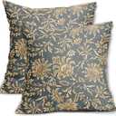 Vintage Floral Pillow Covers 18x18 Set of 2 Dusty Blue Retro Botanical Flower Pattern Print Neutral Decorative Throw Pillow Cases Boho Outdoor Rustic Farmhouse Decoration for Sofa Couch Bed