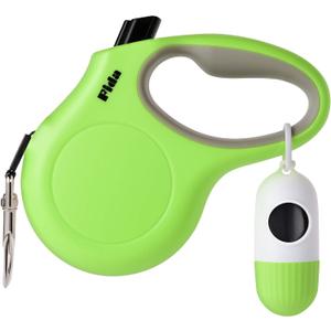 Fida Retractable Dog Leash with Dispenser and Poop Bags, 16 ft Pet Walking Leash for Small Dog or Cat up to 26 lbs, Anti-Slip Handle, Tangle Free, Reflective Nylon Tape (S, Green)