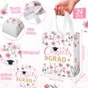 Supervitae 24 Pack Pink Graduation Floral Gift Bags Medium Congrats Grad Wildflower Party Favor Bags Reusable Totes Non Woven Goodie Totes for High Graduation Grad Family Travel(9.8" x 7.9" x 3.9")
