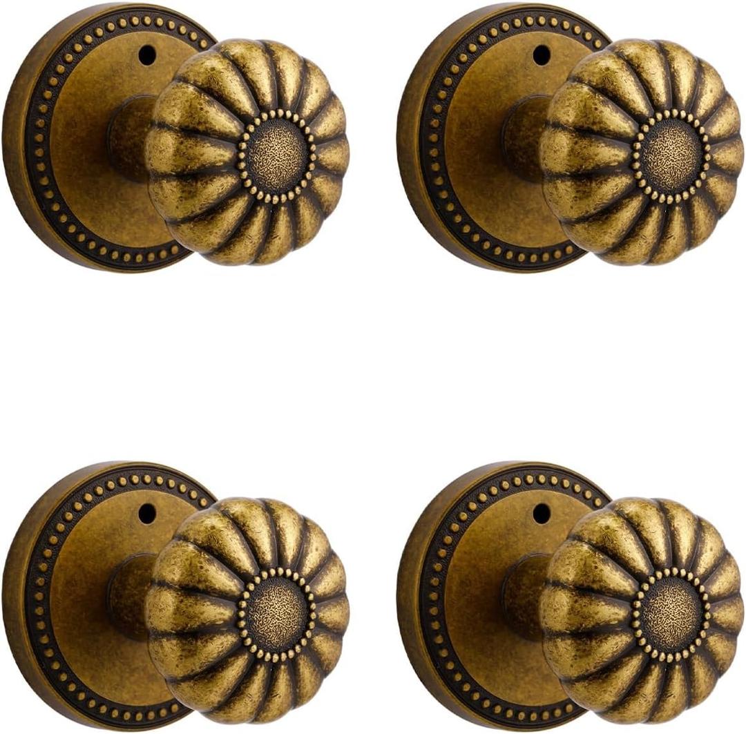 Antique Brass Door Knobs Interior Privacy Door Knob for Bedroom and Bathroom,Zinc Alloy 4 Pack