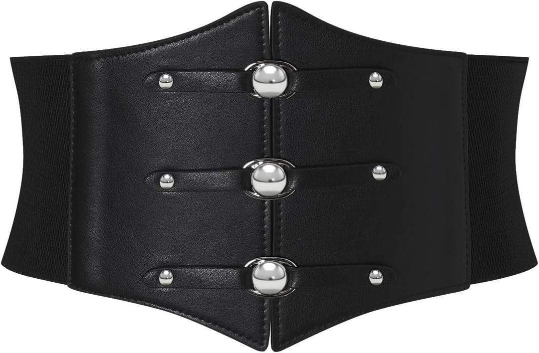 RLIBYROSE Women Corset Belt Wide Stretchy Waspie Elastic Waist Belt with Silver Rivet for Daily Cosplay Costume Black L