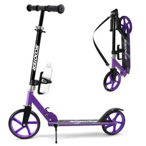 Kick Scooter for Ages 6+, Kids, Teens & Adults. Foldable Lightweight Scooter with 8 Inch Big Wheels, Cup Holder, Carry Strap, Max Load 240 LBS, 3 Adjustable Levels, Gift for Childs, Purple