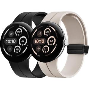 2 Pack Soft Silicone Magnetic Sport Band Compatible for Google Pixel Watch 3 (45mm), No Gap Waterproof Adjustable Strap with Magnetic Buckle for Men Women 