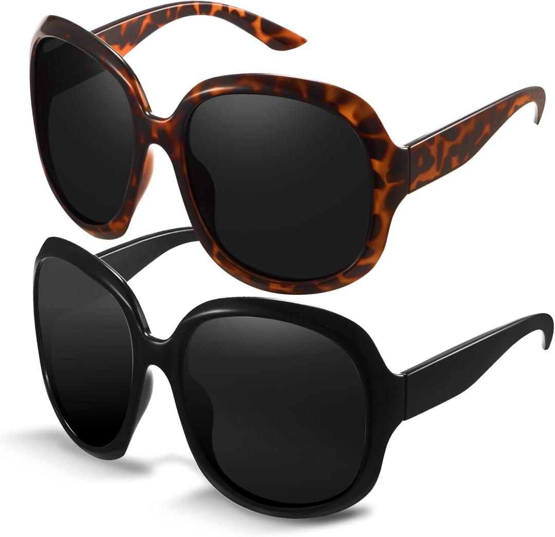 miyya Bug Eye Oversized Polarized Sunglasses Womens, Trendy Retro Sun Glasses for Women 2025, Oversized UV Protection Shades (Black/Brown Tortoise)