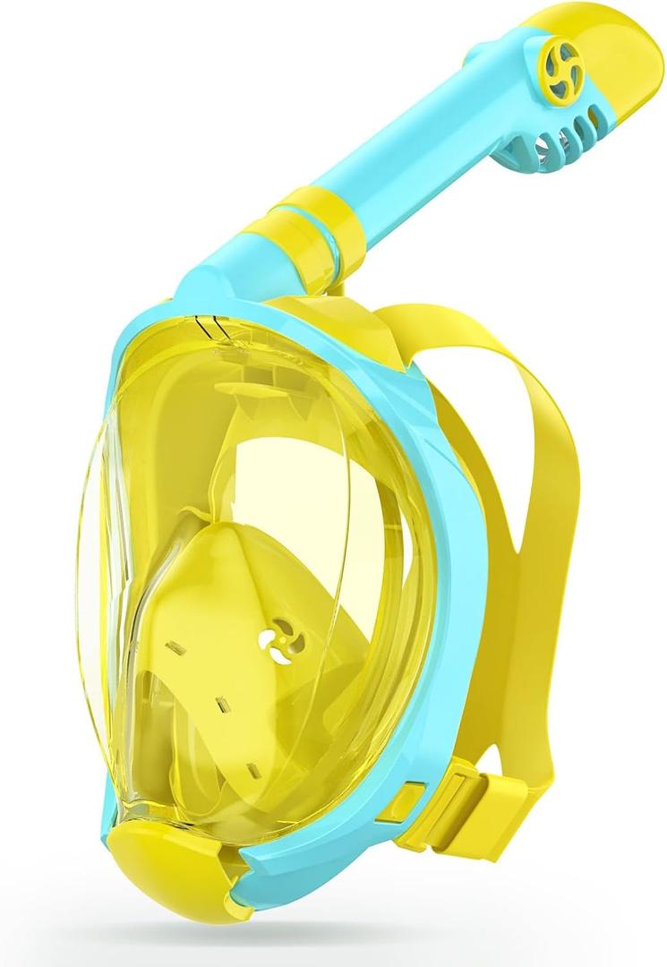 Greatever Snorkeling Gear for KidsIdeal Gifts of Kids Snorkel MaskFull Face Snorkel Mask Kids with Camera MountSafe Breathing for Enchanting Travel (A1-Blue Yellow)