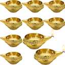 Retisee Kuber Diya for Diwali Decoration Brass Metal Oil Lamp Traditional Diwali Diya Vilakku with Storage Box to be Used with Cotton Wick or Roli for Puja Pooja Indian Deepawali Gift Items (9 Pcs)