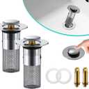 Pop Up Bathroom Sink Drain Strainer Hair Catcher for 1.34-1.57in, Kitchen Sink Drain Stopper with Removable Stainless Steel Filter Basket Hair Catcher, for US Bathroom Sink Stopper Replacement(2Pcs)