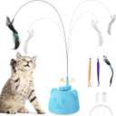 Interactive Cat Toys, Automatic Cat Toys, Rechargeable Cat Exercise Toy for Indoor Cats with Bird Ribbon Pendant, Rotation, Reusable Sticker Base, Teaser Wand for Cats Kittens Exercise (Blue)