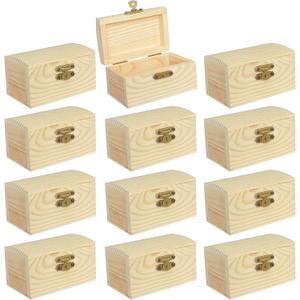 Cregugua 12 Pieces Small Wooden box Unfinished Wood Treasure Boxes with Lid for DIY Crafts (3.5 x 2.1 x 1.9 In)