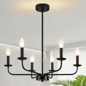 Chandeliers Ceiling Lights, 6-Light Modern Black Farmhouse Chandelier for Dining Room Light Fixtures Industrial Chandelier Pendant Light for Living Room Bedroom Kitchen Island