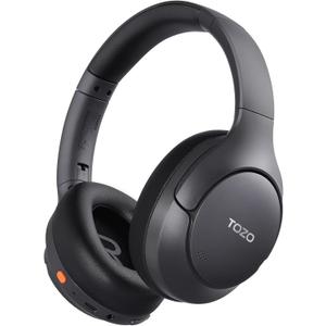 TOZO HT3 Hybrid Noise Cancelling Headphones, 90H Battery Life Wireless Over Ear Bluetooth 6.0 Foldable Headset, AI Voice Assistant with 5 Mics, Connect 2 Devices and Hi-Res Sound, 32 EQ Audio Presets, Black