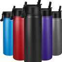 24 oz Insulated Water Bottle with Straw, Stainless Steel Double Wall Vacuum Thermos with Straw Lid Leak Proof, Wide Mouth Lid, Keep Cold and Hot…