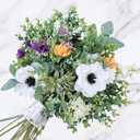 Winlyn 20 Pcs Mixed Artificial Oval Eucalyptus Leaves Bulk with White Seeds Stems and Spray for Vase Floral Wreath Bouquets Wedding Greenery Decoration