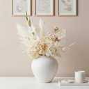 7" Short White Ceramic Vase, Small Farmhouse Ribbed Table Decor