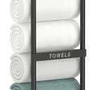 Rxvotocr Towel Rack for Bathroom, Black Metal Wall Mounted Towel Holder with Shelf and 4 Hooks, Bathroom Towel Storage Organizer