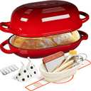 Enameled Cast Iron Sourdough Bread Oven, Dutch Oven, incl. Sourdough Bread-Baking Supplies like Banneton Bread-Proofing Basket - 5QT Loaf Cast Iron Bread Pan for Homemade Bread Baking, Red Meatloaf Pan with Lid