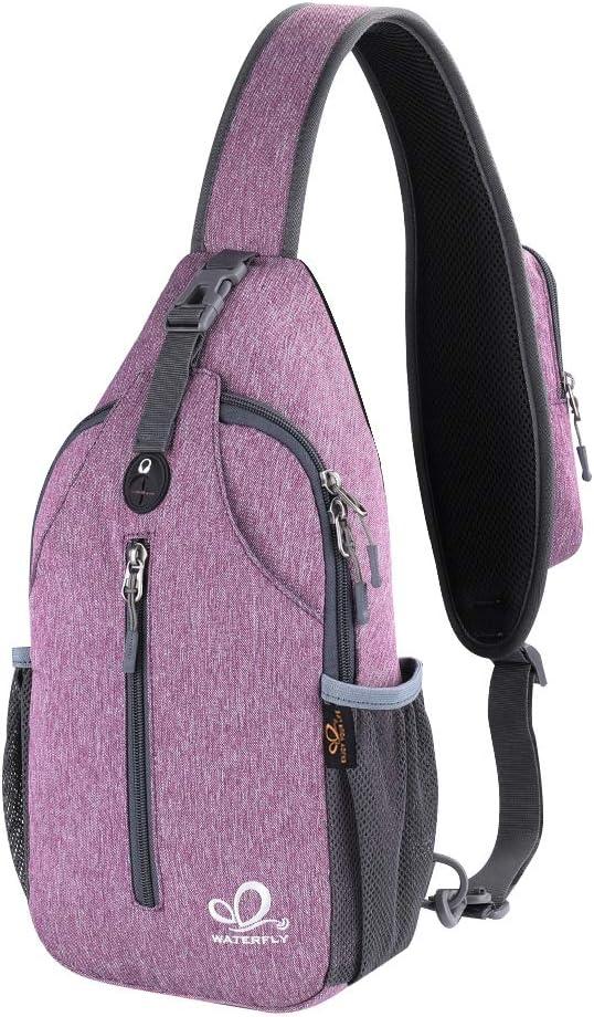 WATERFLY Crossbody Sling Backpack Sling Bag Travel Hiking Chest Bag Daypack (Purple) (Small)