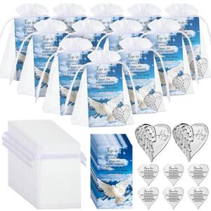 Sureio 150 Pieces Funeral Favors for Celebration of Life Heart Pocket Hug Token with Funeral Prayer Cards and Organza Bags As a Keepsake for Family Church Memorial Celebration of Life Gifts