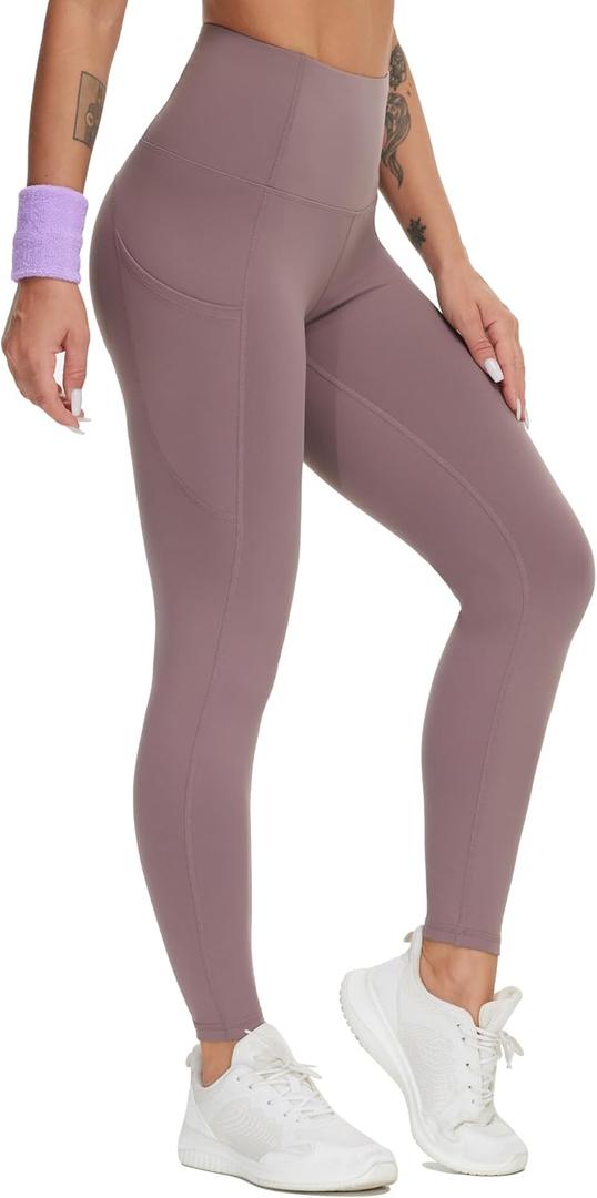 THE GYM PEOPLE Thick High Waist Yoga Pants with Pockets, Tummy Control Workout Running Yoga Leggings for Women (L)
